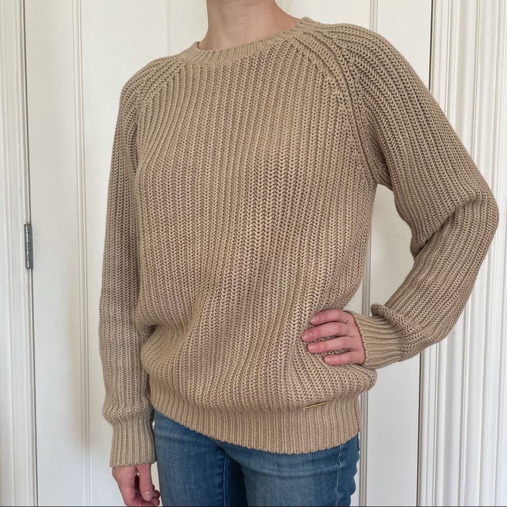 Cozy Michael Kors Ribbed Tan Crewneck Sweater Size Small